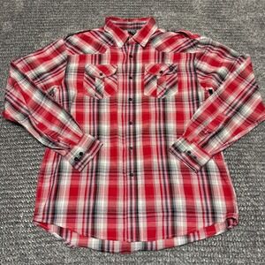 AVIREX Mens Red Plaid Flannel Long Sleeve Button Up Shirt L Cotton Blend